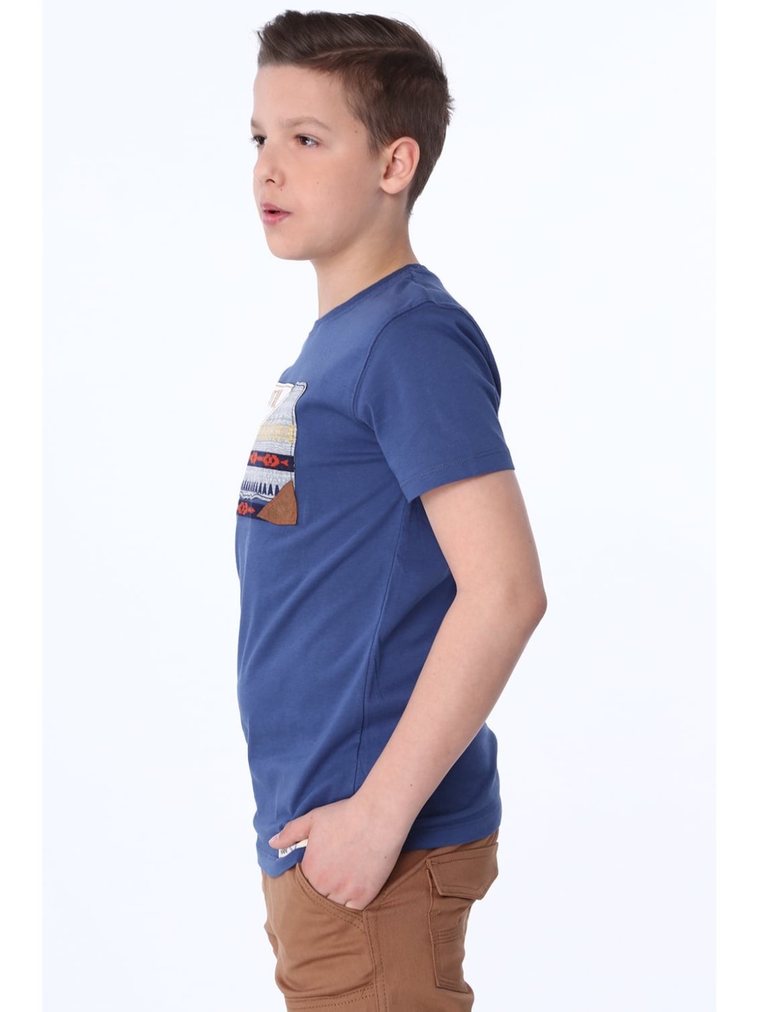 Boy\'s T-shirt with an embroidered application, dark blue NDZ47002 - Online store - Boutique